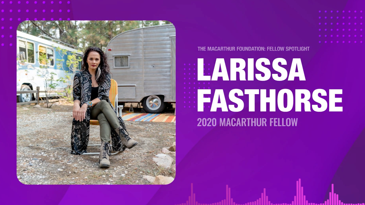 Person seated outdoors with a camper and trailer in the background, text overlay reads